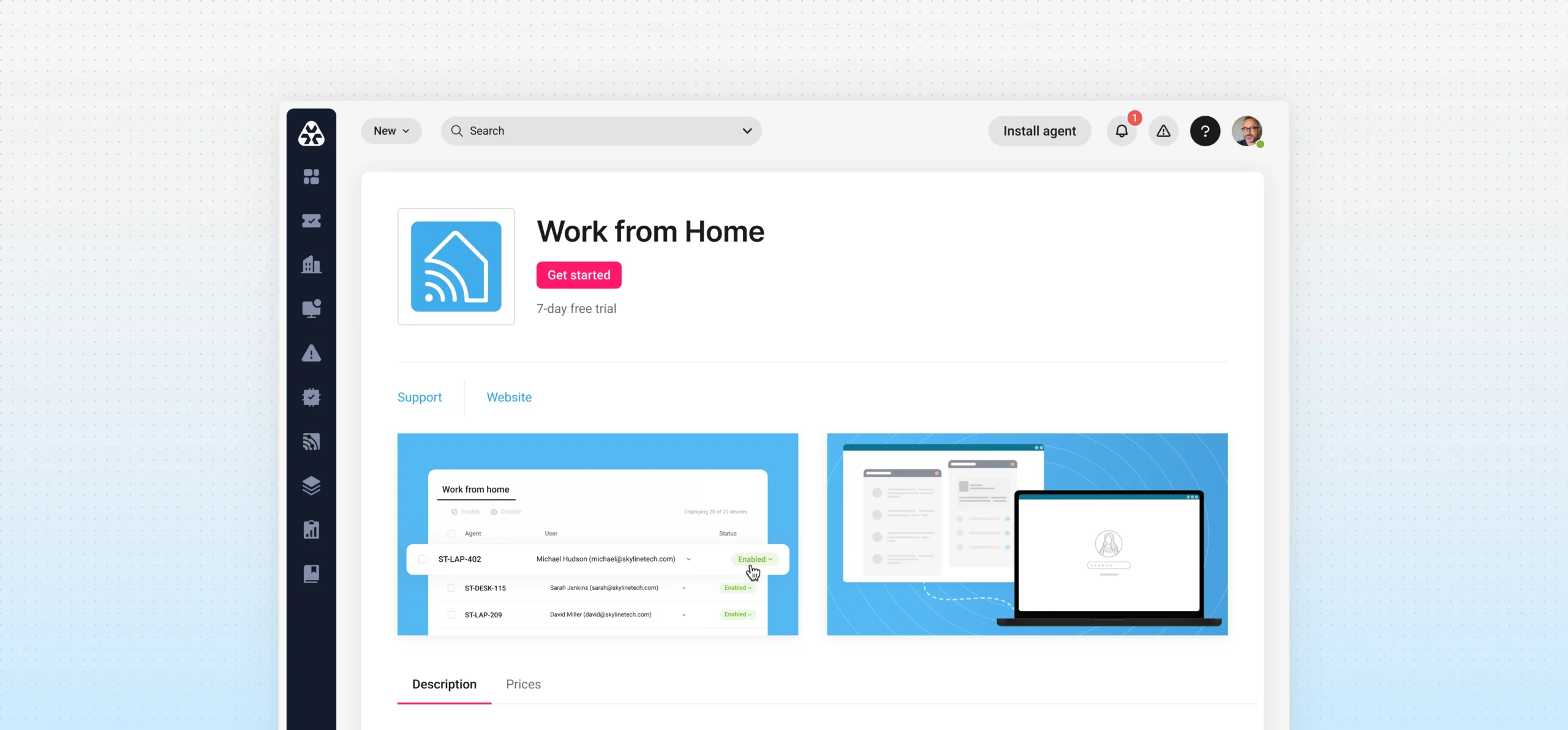Screenshot of Atera's Work from Home add-on