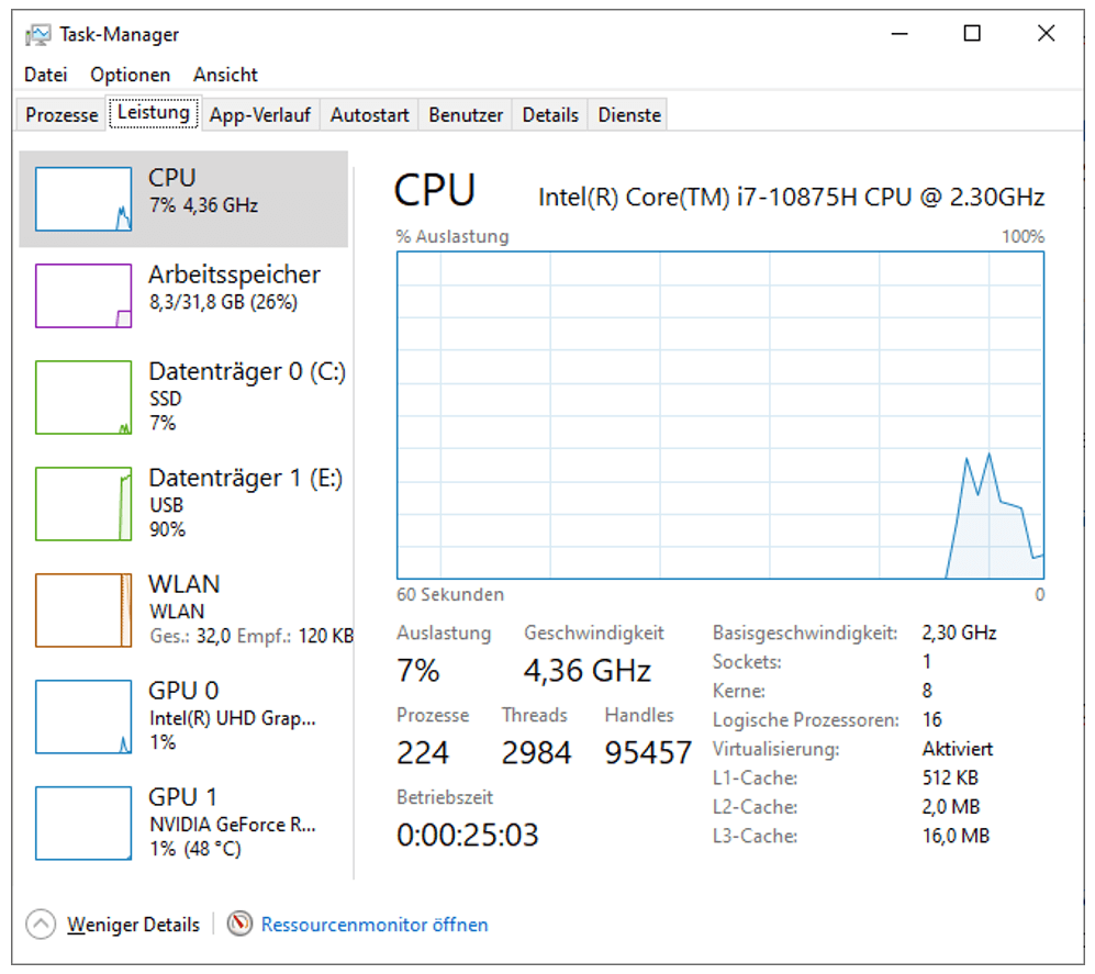 CPU Leistung - Task Manager