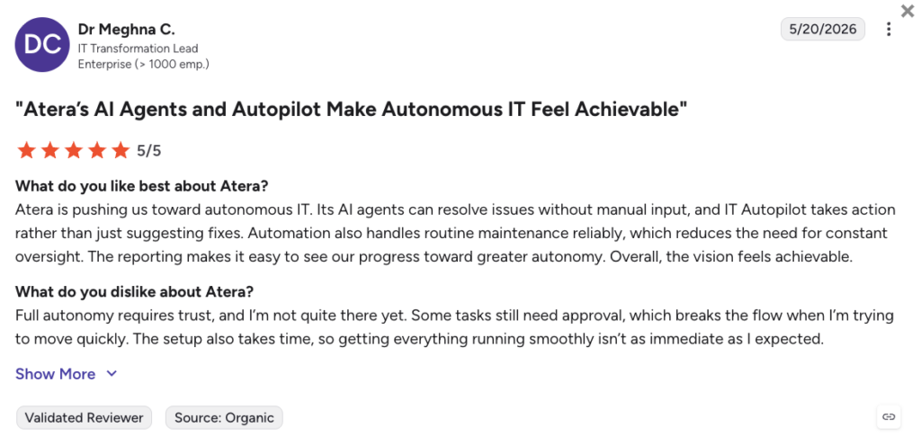 Dr. Meghna C. commented on Atera’s AI agents