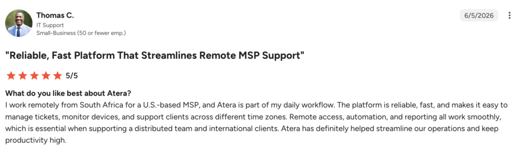 Atera G2 review of Thomas C.