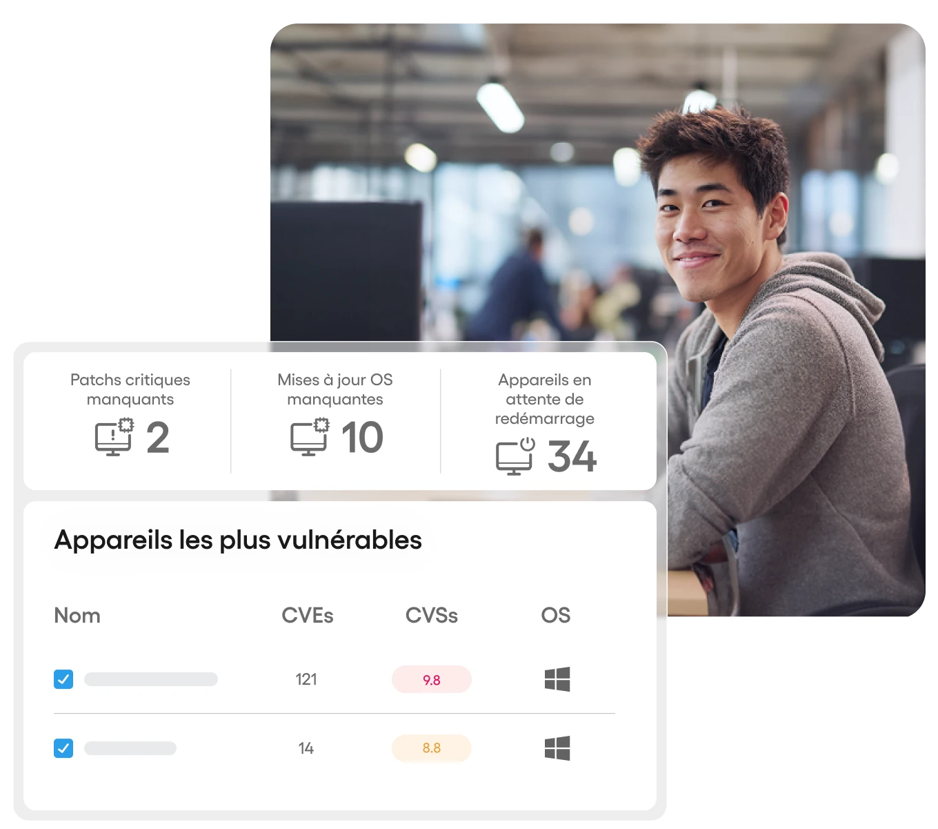 Professionnel IT vérifiant les patchs manquants et les vulnérabilités grâce à Atera