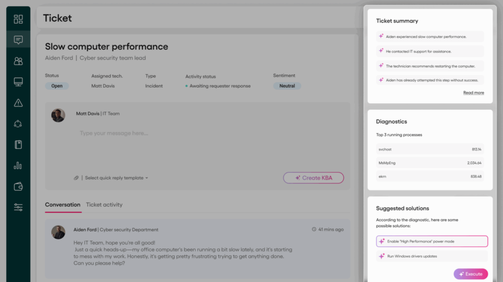 Atera Copilot within ticketing