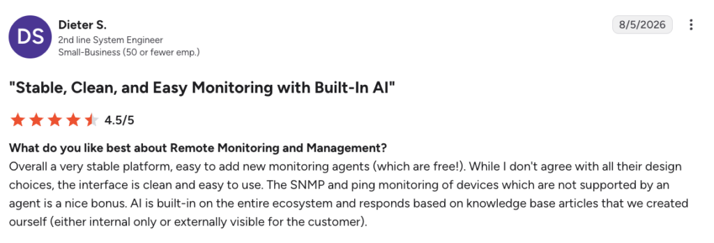 Dieter S. shared his compliment on Atera’s AI