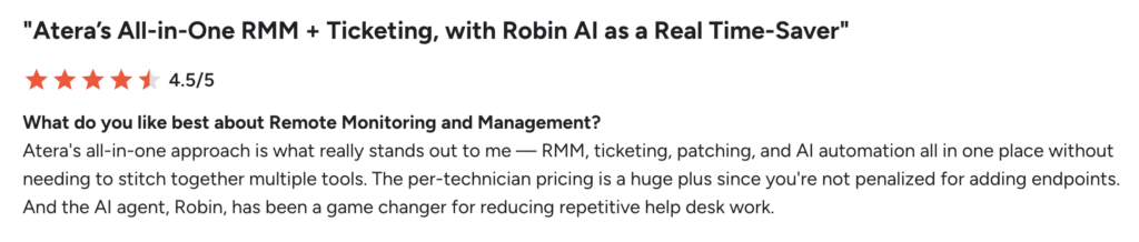 G2 user comment on Robin