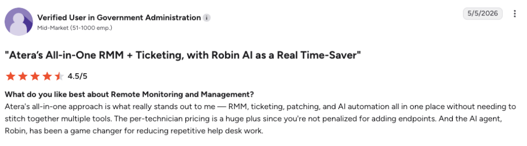 G2 user comment on Robin