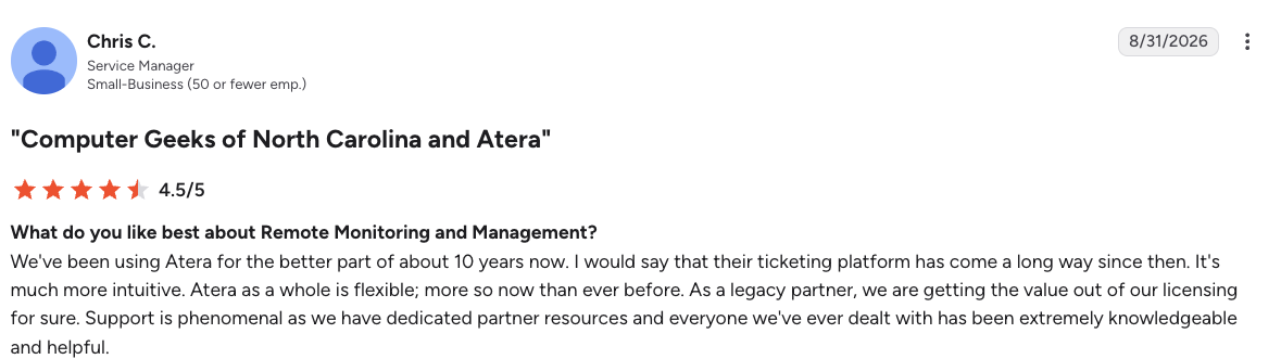 Chris C. described Atera’s platform