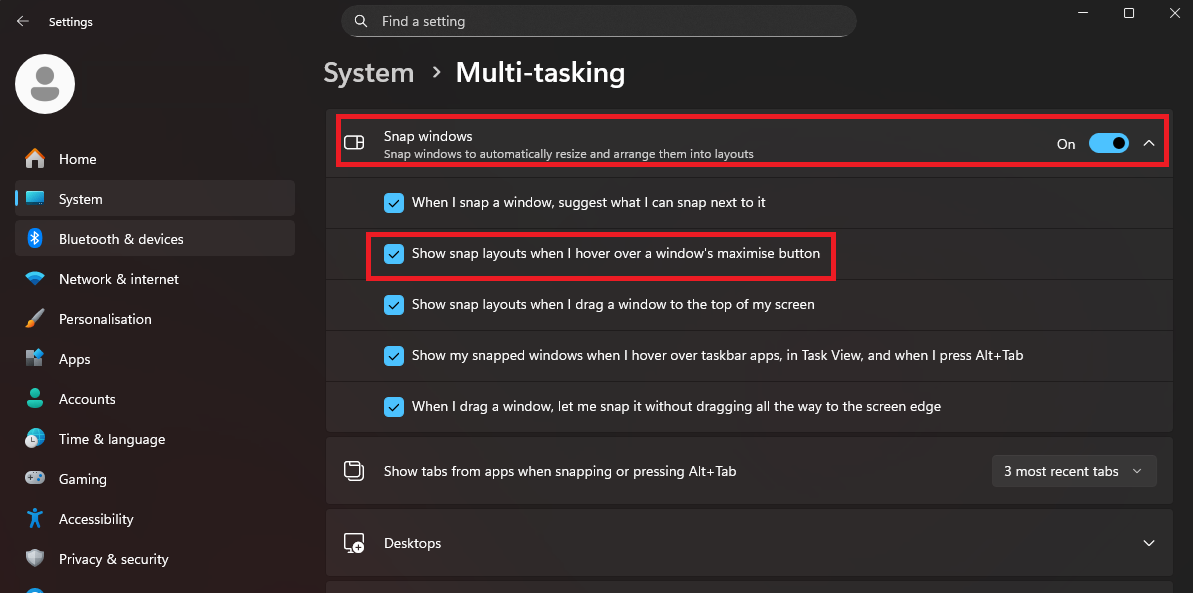 Snap Windows Setting How to switch between open windows in Windows 11