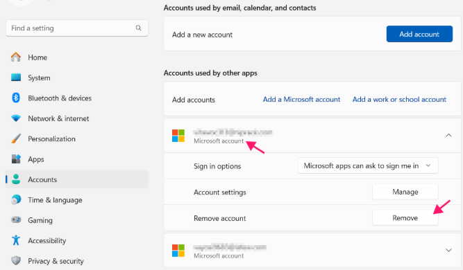 Screenshot of the account settings page