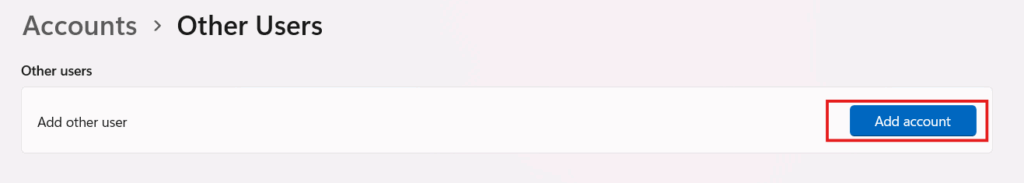 Red block around "add account" in Other users