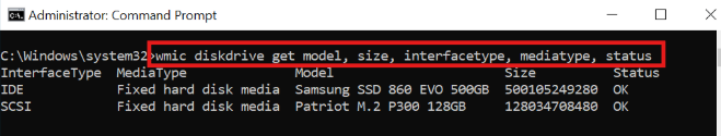 Command Prompt to check SSD Health in Windows 10