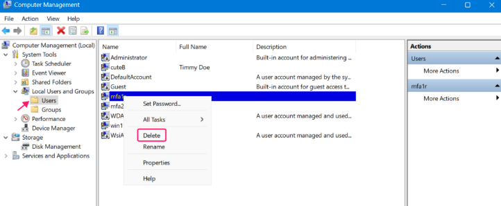 Computer Management Settings