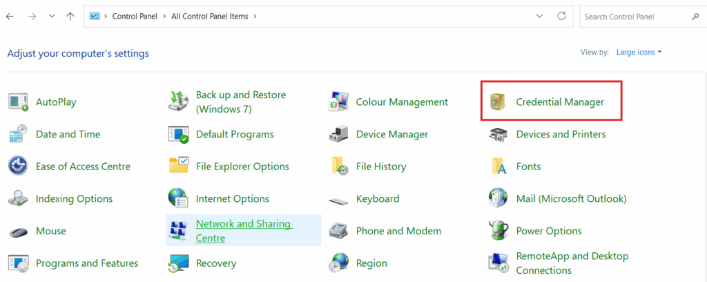Red block around Credential Manager