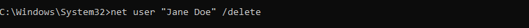 Command Prompt to delete the user account