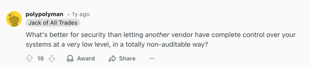 Reddit users comment concerns about 0patch’s security protocols
