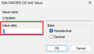 bUpdater and value set to 0