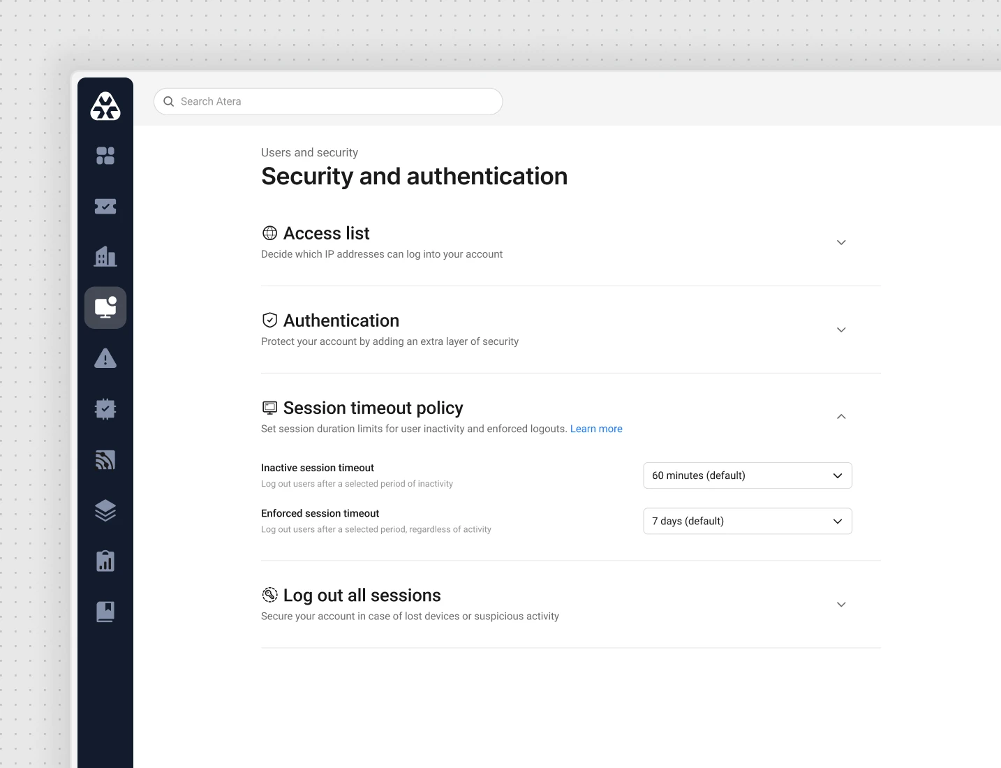 Session Controlls Security and Compliance - Atera
