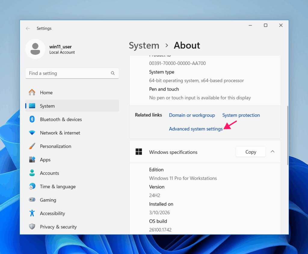 Advanced system settings