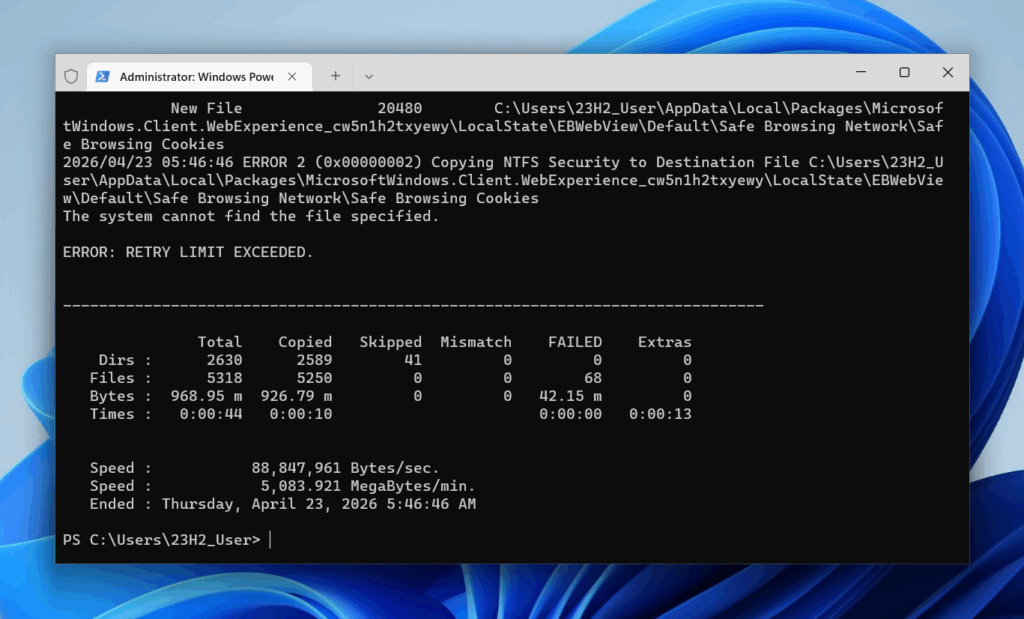 Backup user profiles in CMD