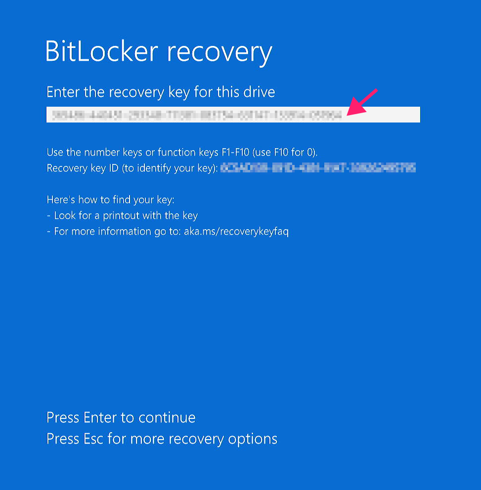 Bitlocker recovery window