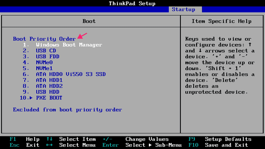 Boot priority order in BIOS