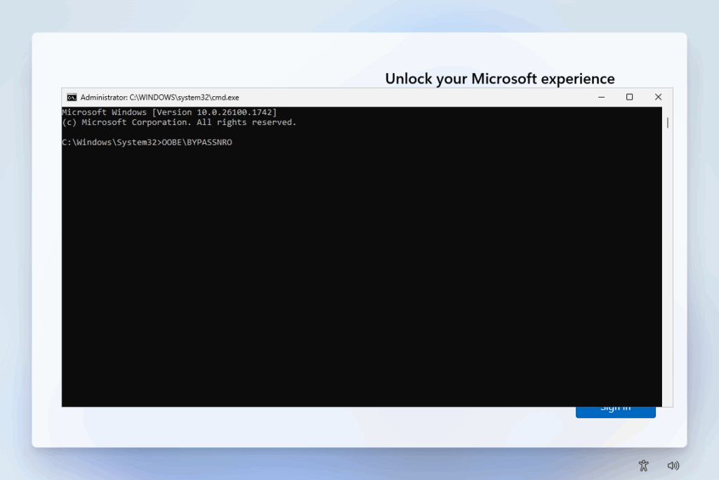 Bypass account setup through CMD