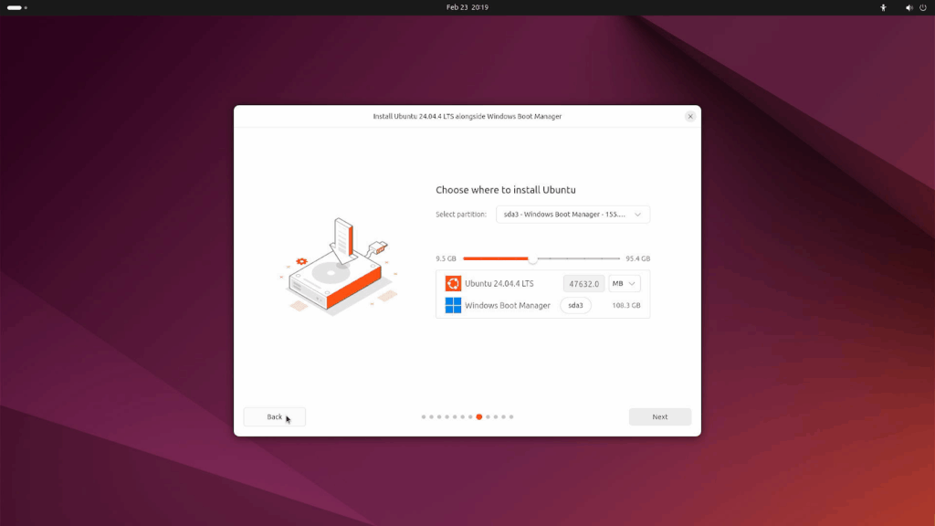 Choose where to install Ubuntu