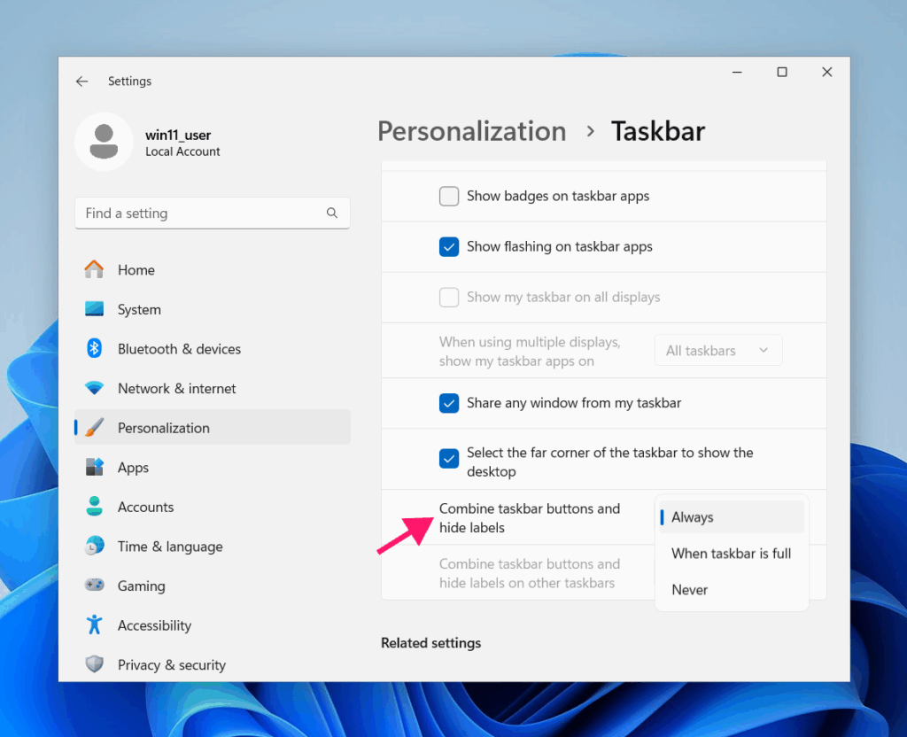 Combine taskbar buttons