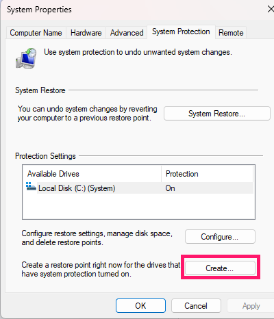 Create a restore point
