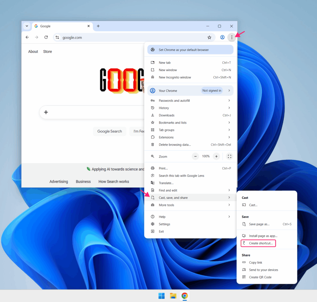 Create website shortcut in Chrome