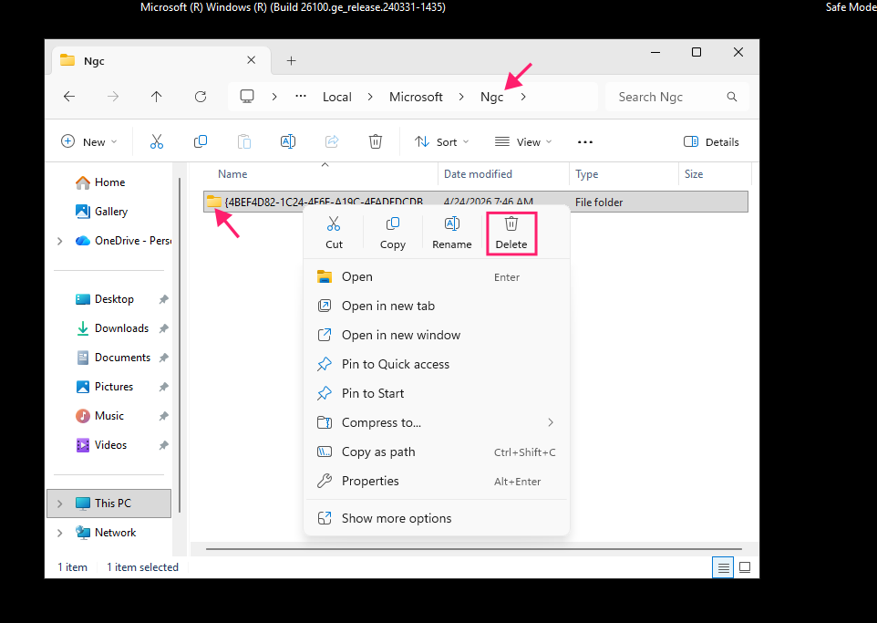 Delete NGC folder contents
