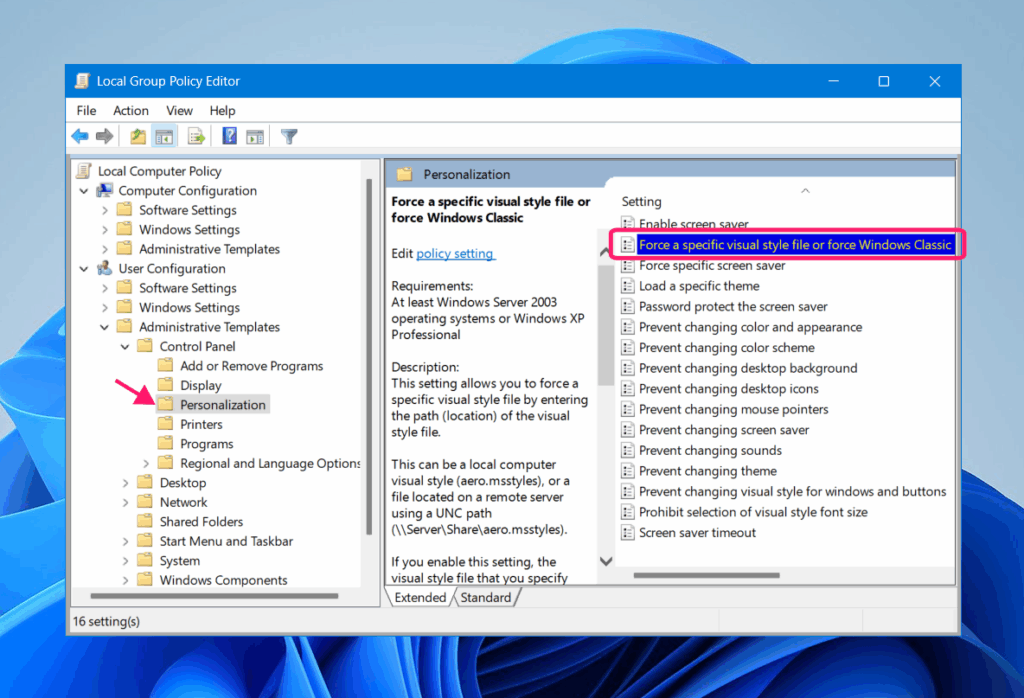 Disable transparency effects via gpedit