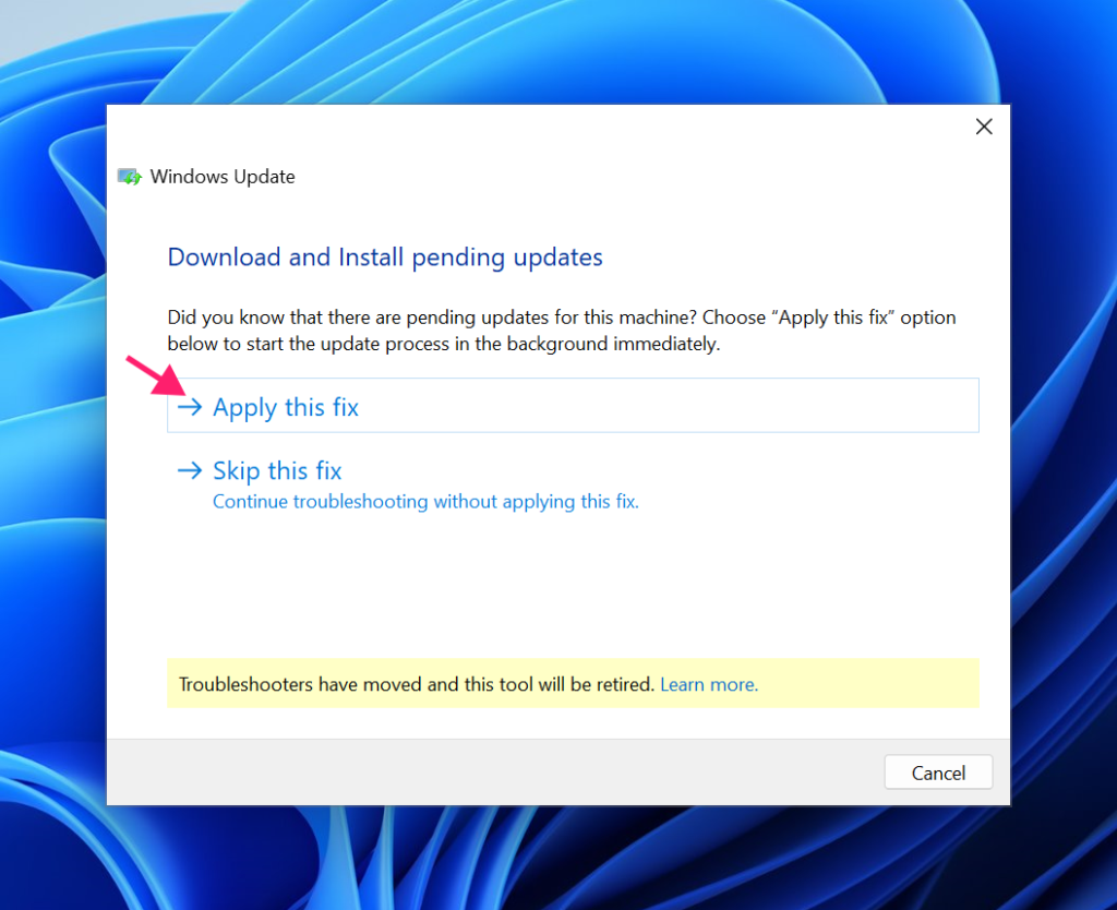 Download and install pending updates