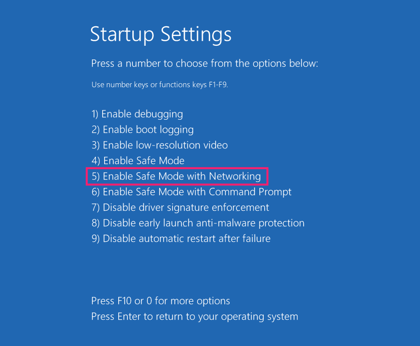 Enable safe mode in WinRE Startup Settings