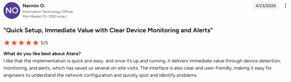 G2 user comment about Atera's interface