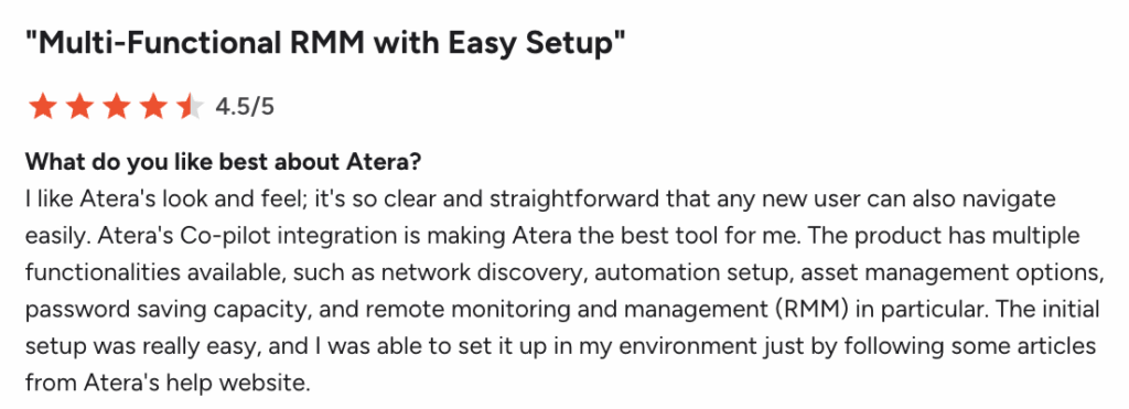 G2 user commented on Atera Ai Copilot