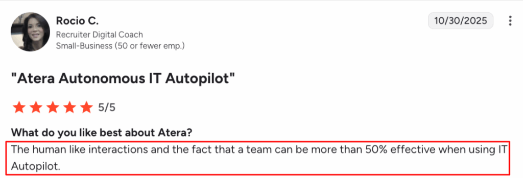 G2 user comment on Robin by Atera