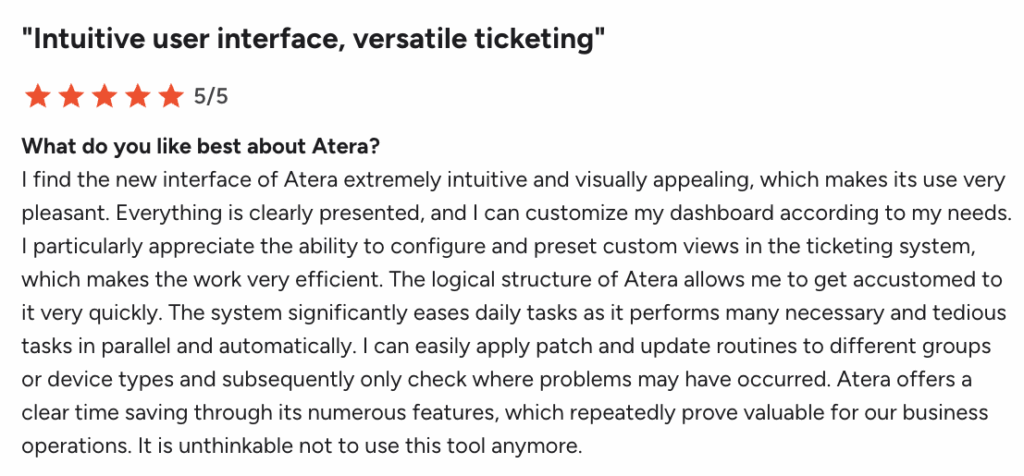 G2 user commented on Atera