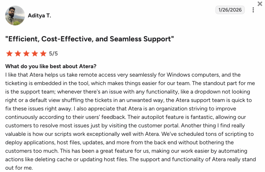 G2 user commented on Atera Robin