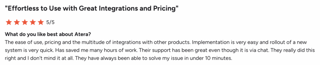 G2 user commented on Atera’s support