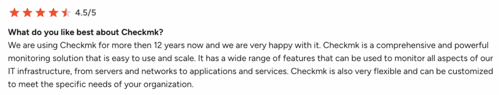 G2 user described Checkmk’s use case