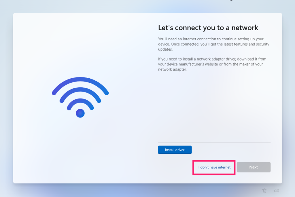 I don't have internet option on setup