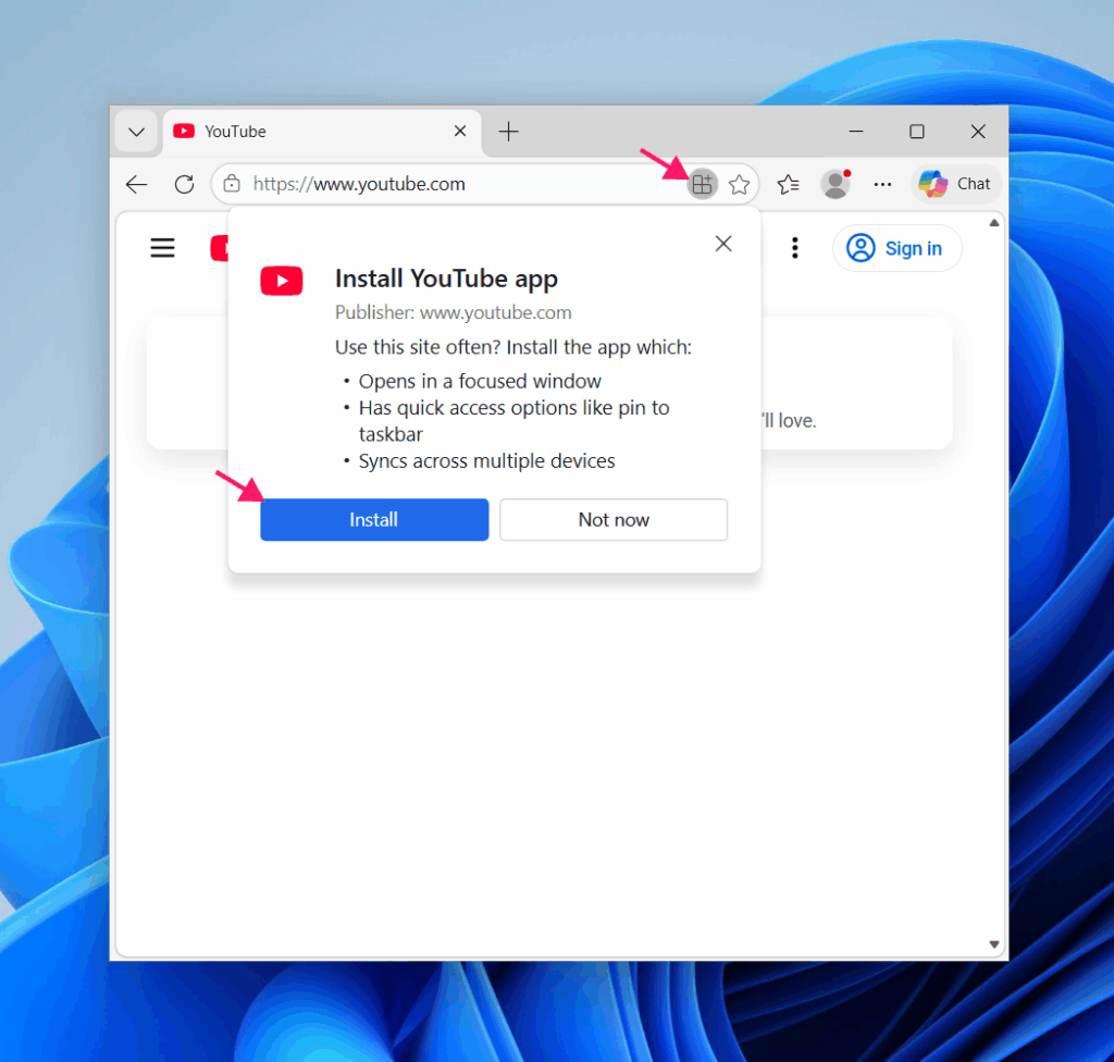 Install PWA in Edge