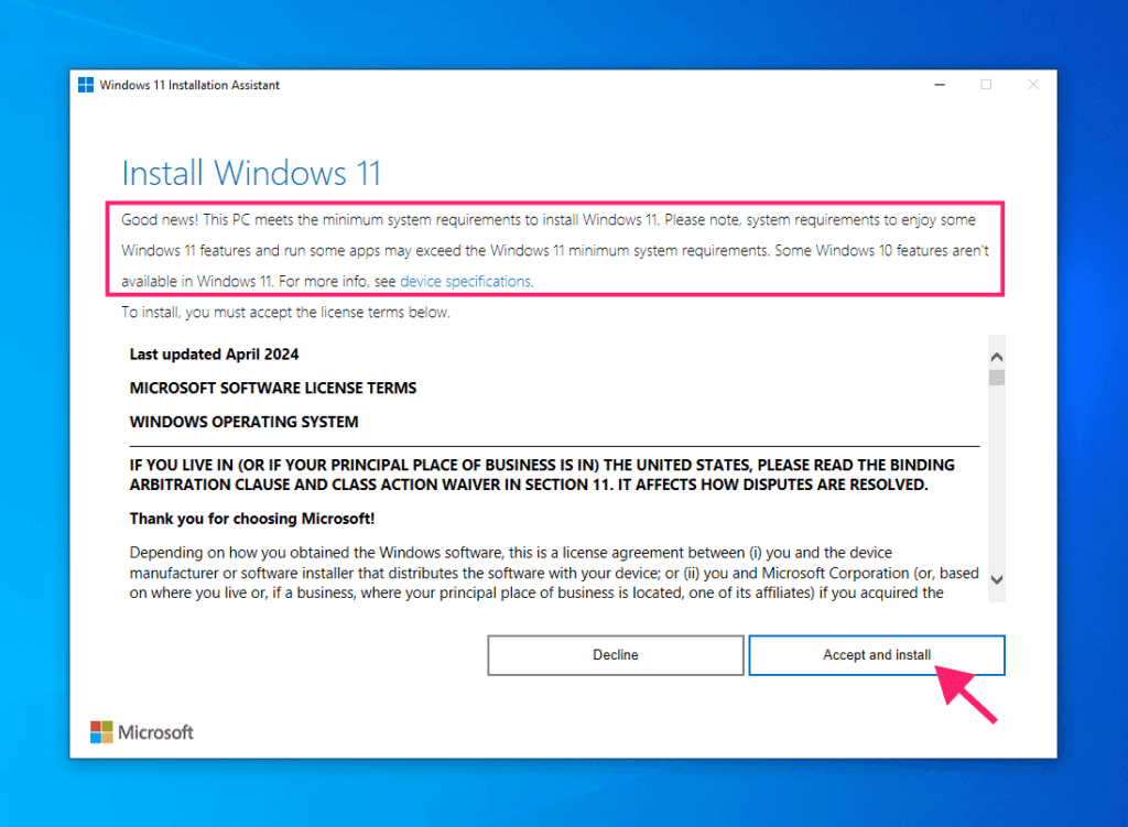 Install Windows 11 warning message