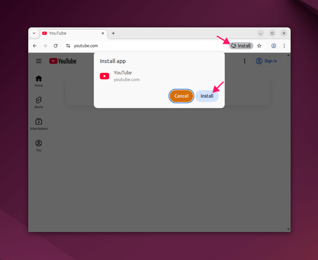 Install site as an app in Linux