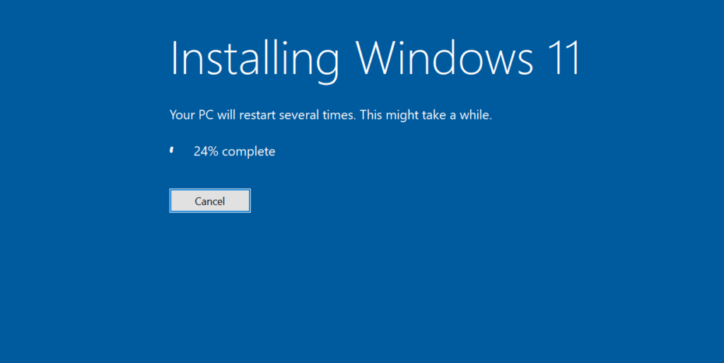 Installing Windows 11 progress
