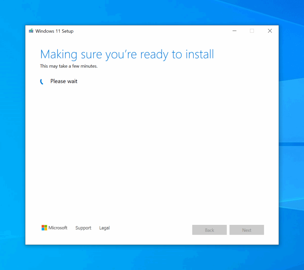 Installing update window