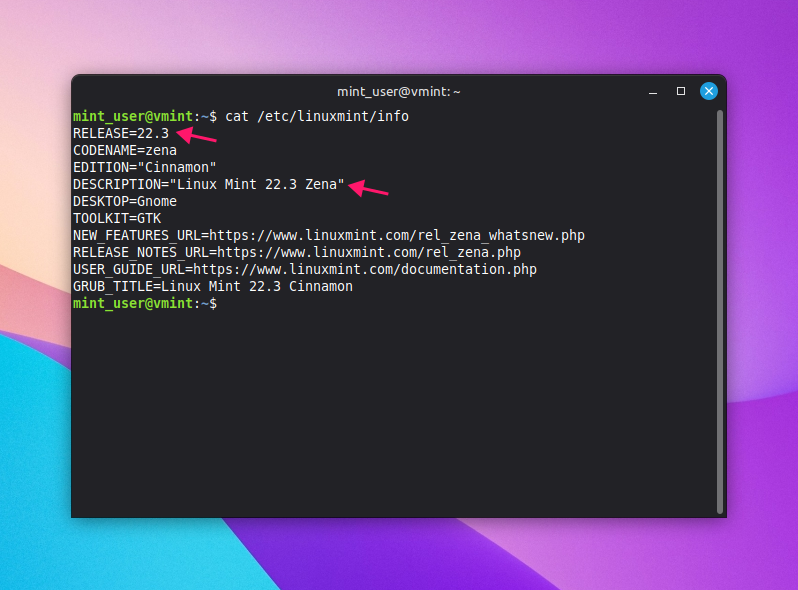 Linuxmint info command