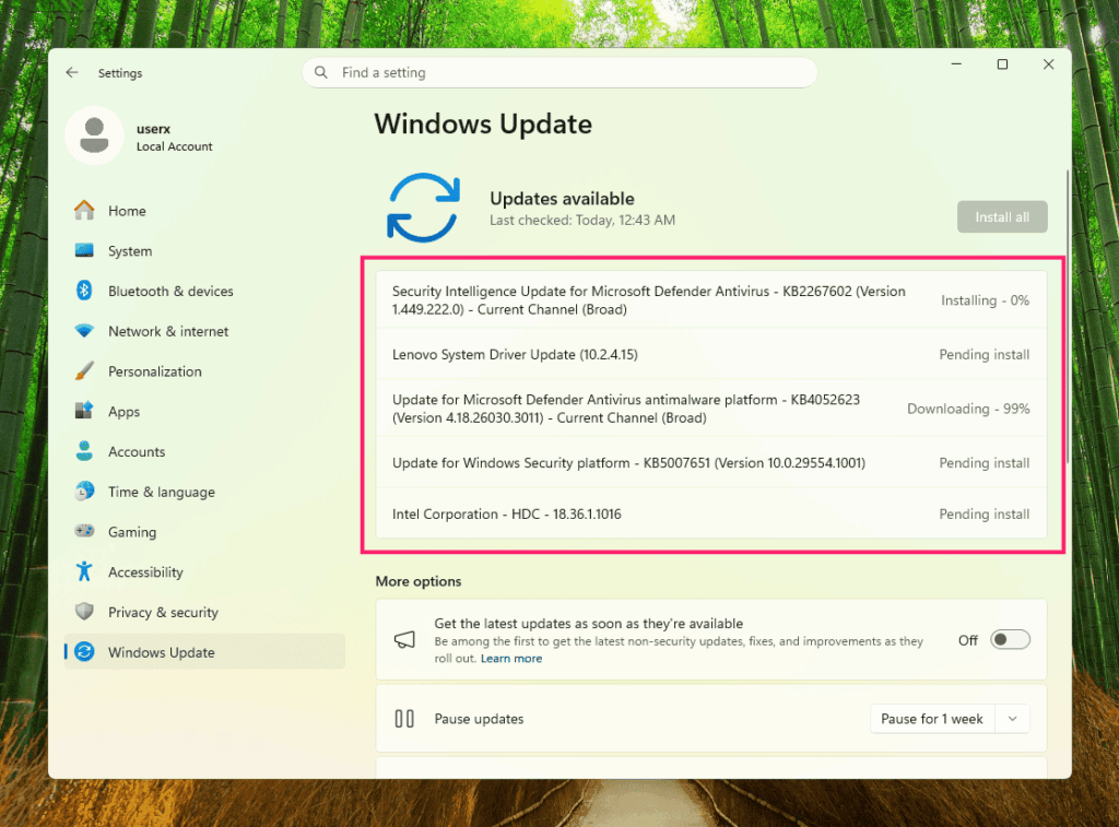 Listed Windows updates