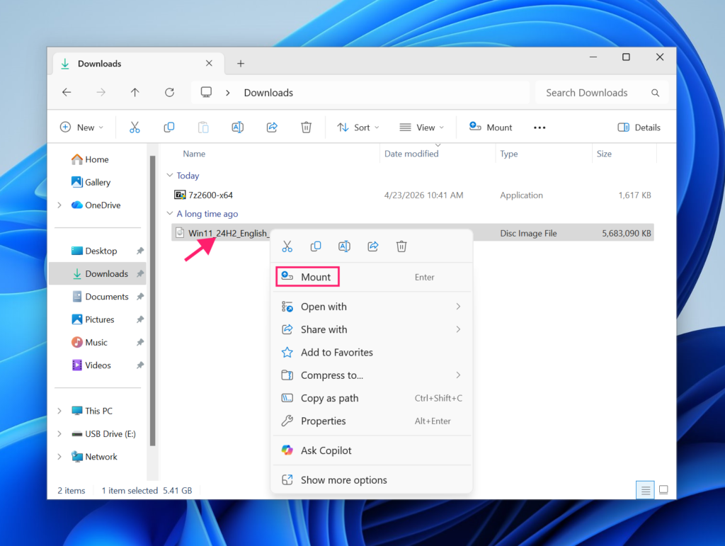 Mount Windows 11 ISO