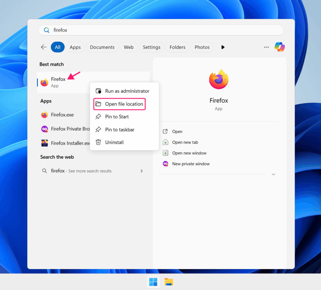 Open Firefox file location